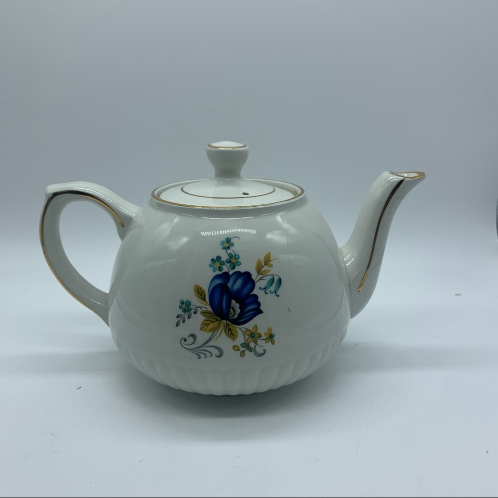 Vintage Ironstone Teapot made in England Trimmed in 24K Gold Complete with Lid